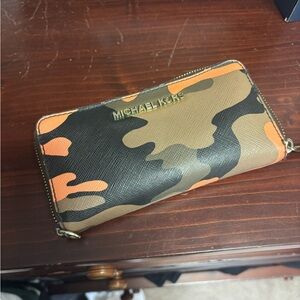 Michael Kors Women's Camouflage Wallet in Orange and Brown